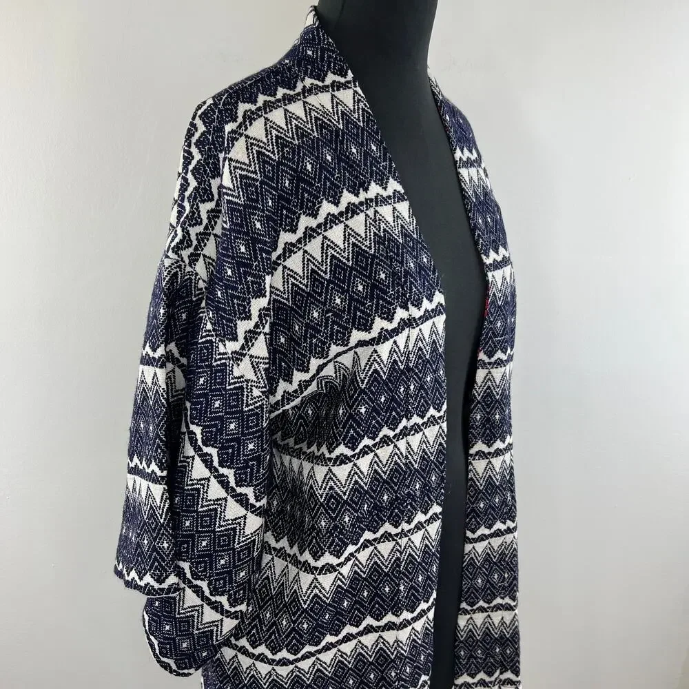 Guadalupe Design Blue White Stripe Cotton Short Sleeve Open Cardigan Kimono Top
